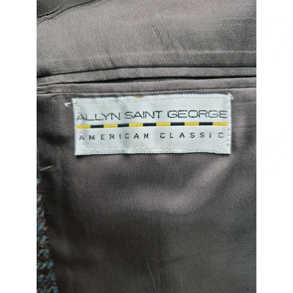 Allyn Saint George Mens Vintage Wool Sports Coat 45L Teal Brown Check USA W706